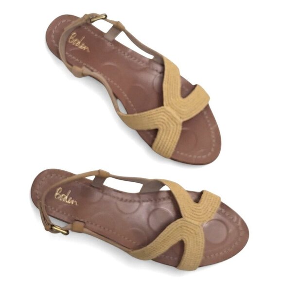 BODEN Katrina Raffia Sandals Tan Slingback Flats Resort Vacation - Picture 1 of 13